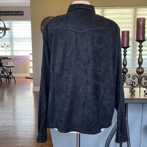 NWT Classic Western Shirt Women's Plus Size 1X Black Pearl Snap Rodeo Faux Suede - Picture 3 of 16
